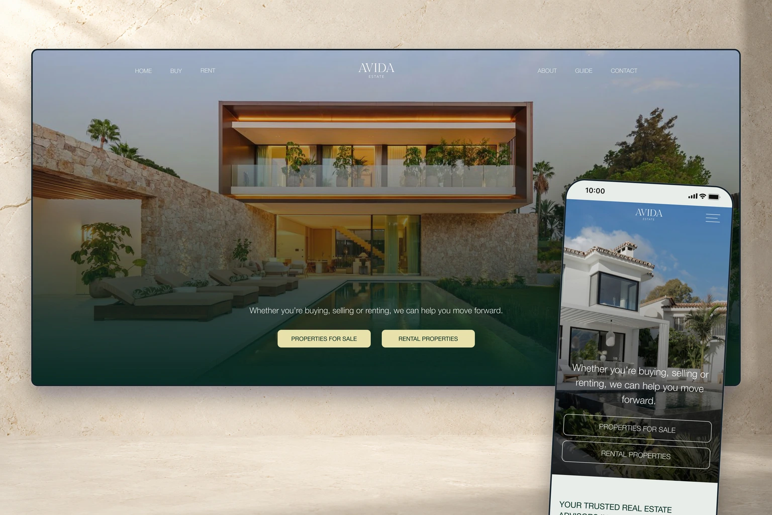 AVIDA real estate website on desktop and mobile