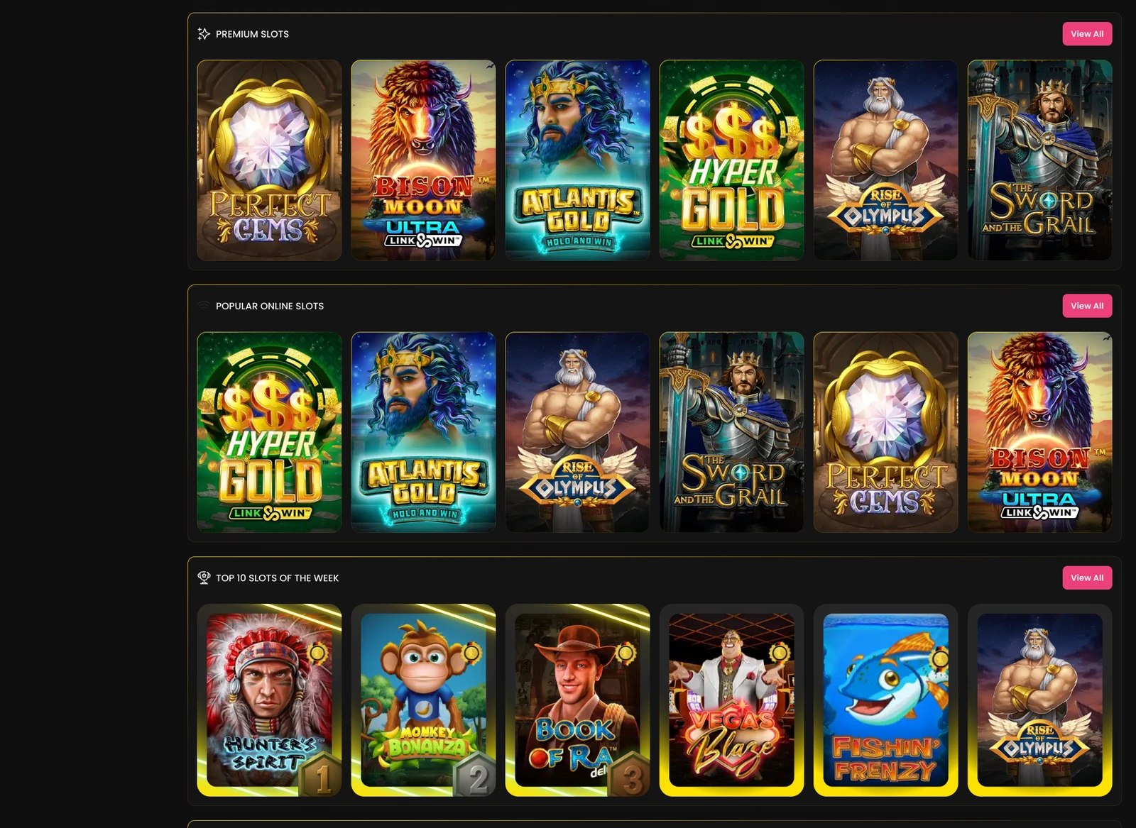 Game collections — grouped cards and category sections