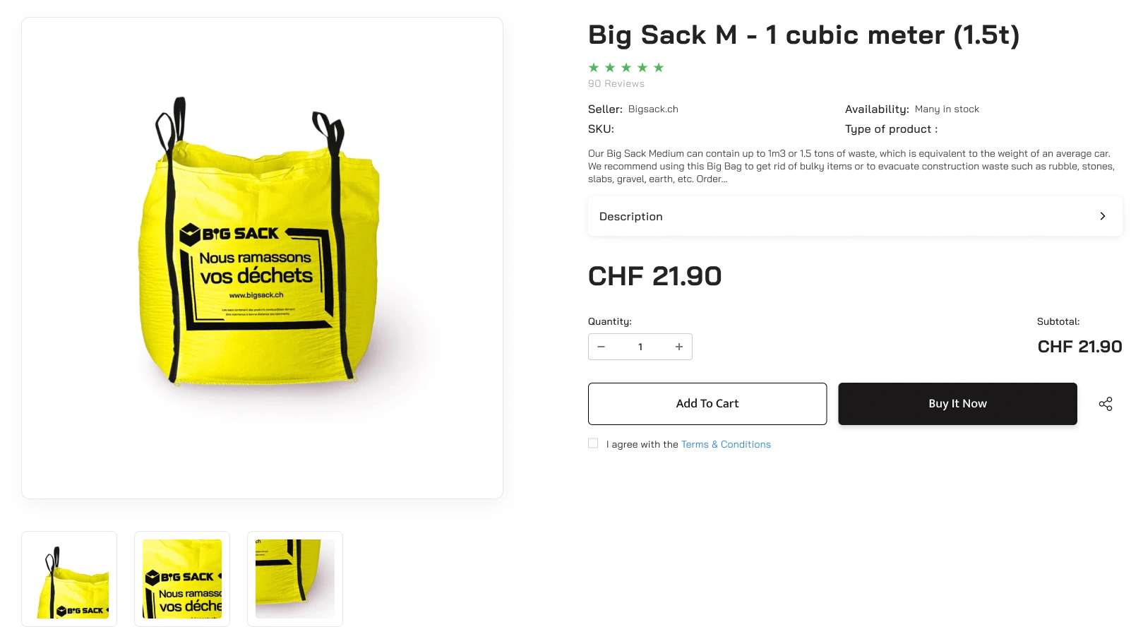 Product detail — the bag, essential information and purchasing controls