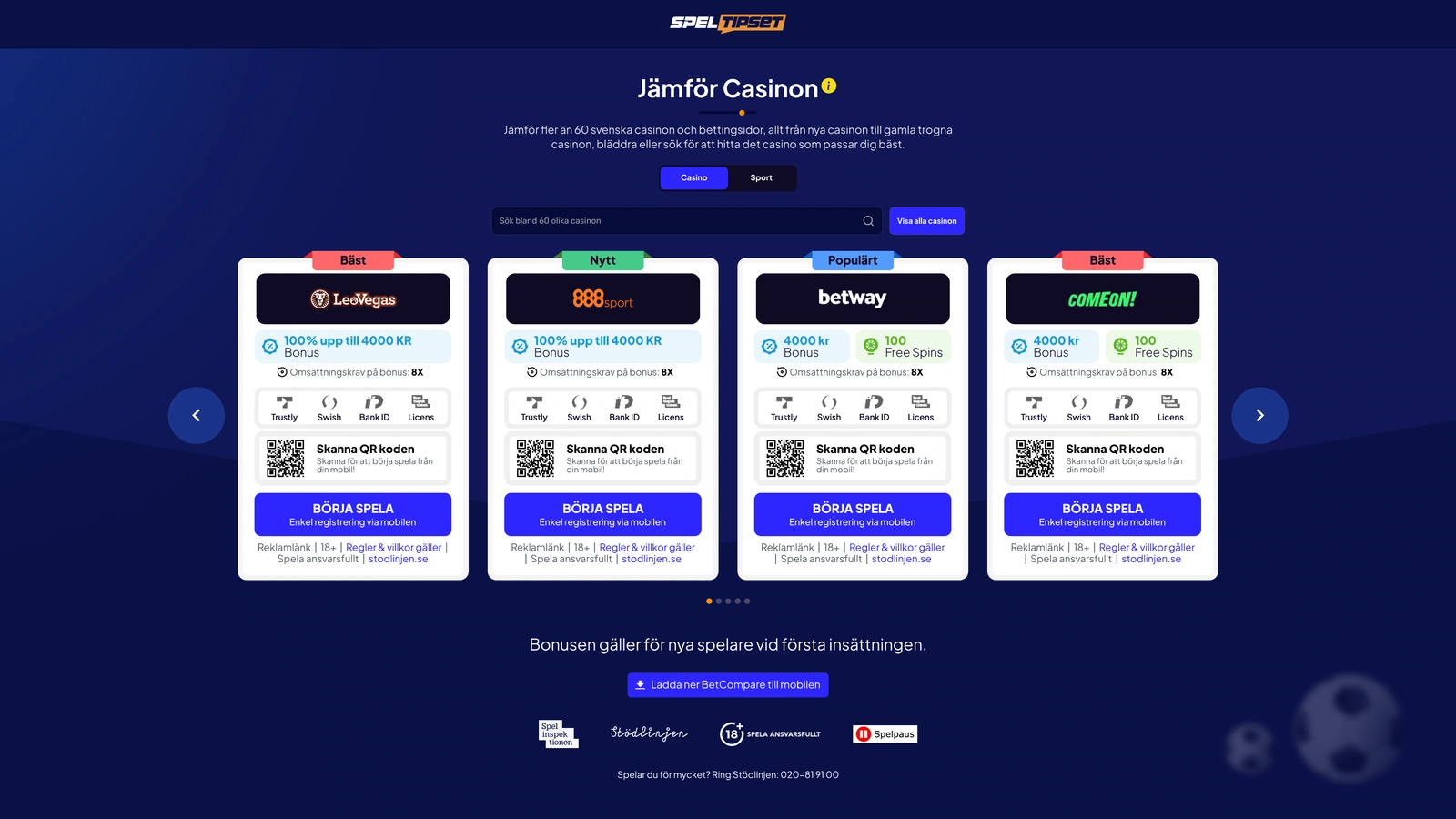 Venue comparison — searchable offer cards, category controls and QR entry points