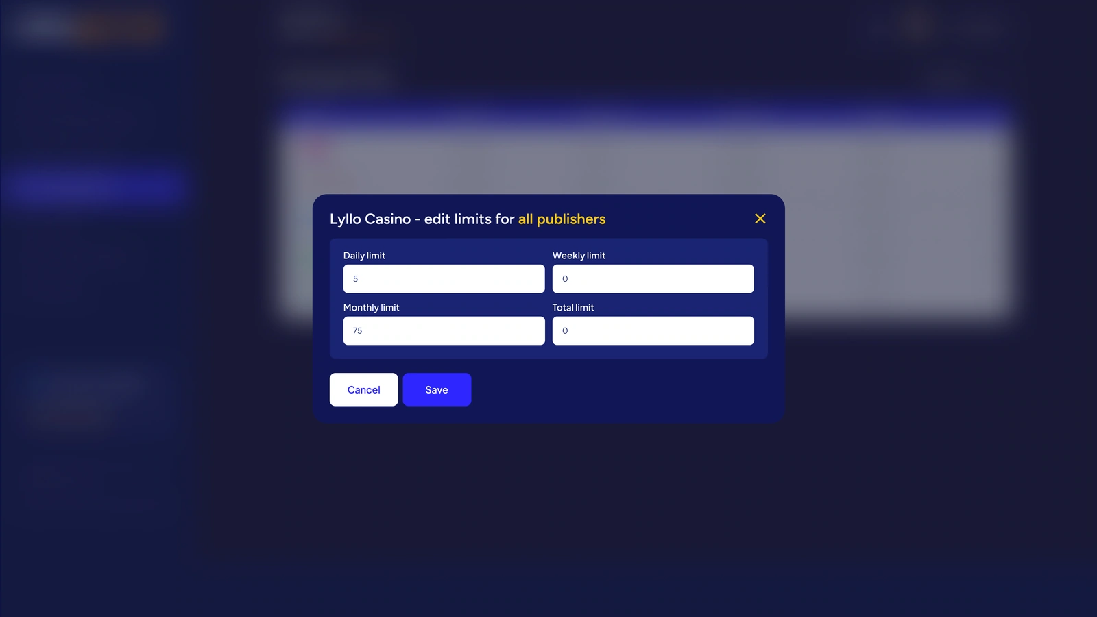 Limit editing — daily, weekly, monthly and total values in a focused dialog