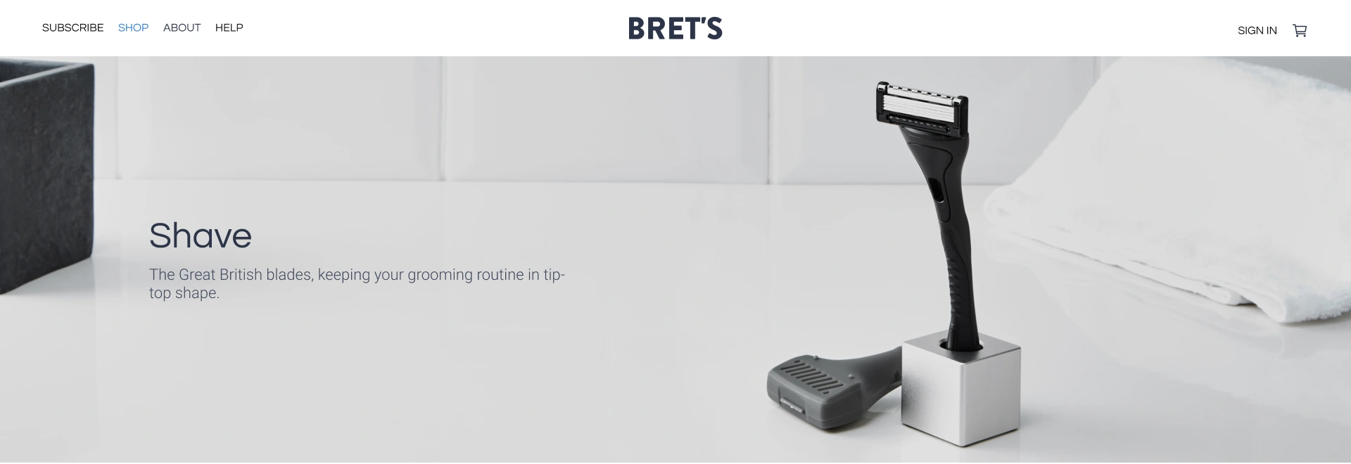 Shave category — restrained typography and focused product photography