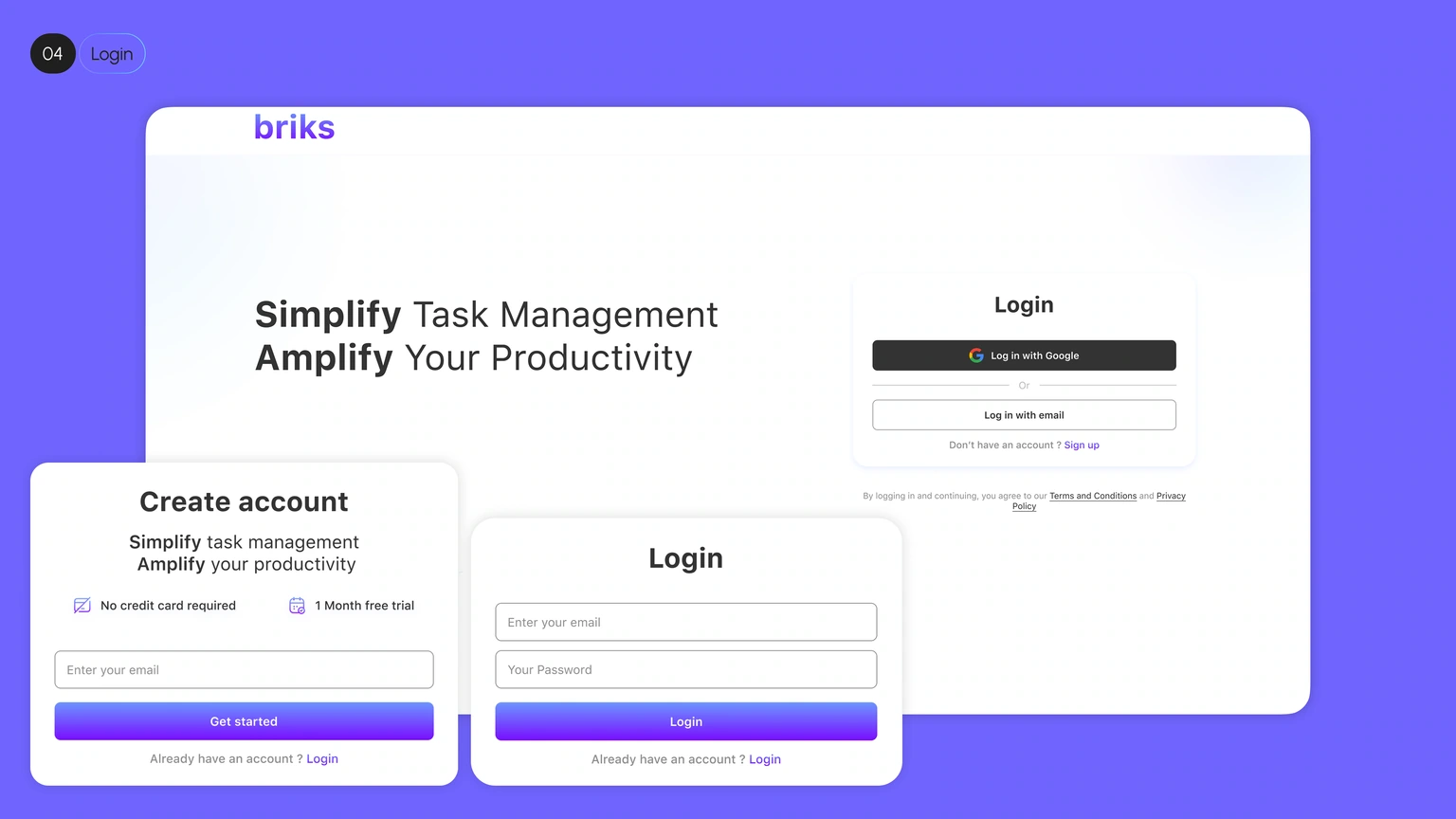 Account entry — login and registration layouts
