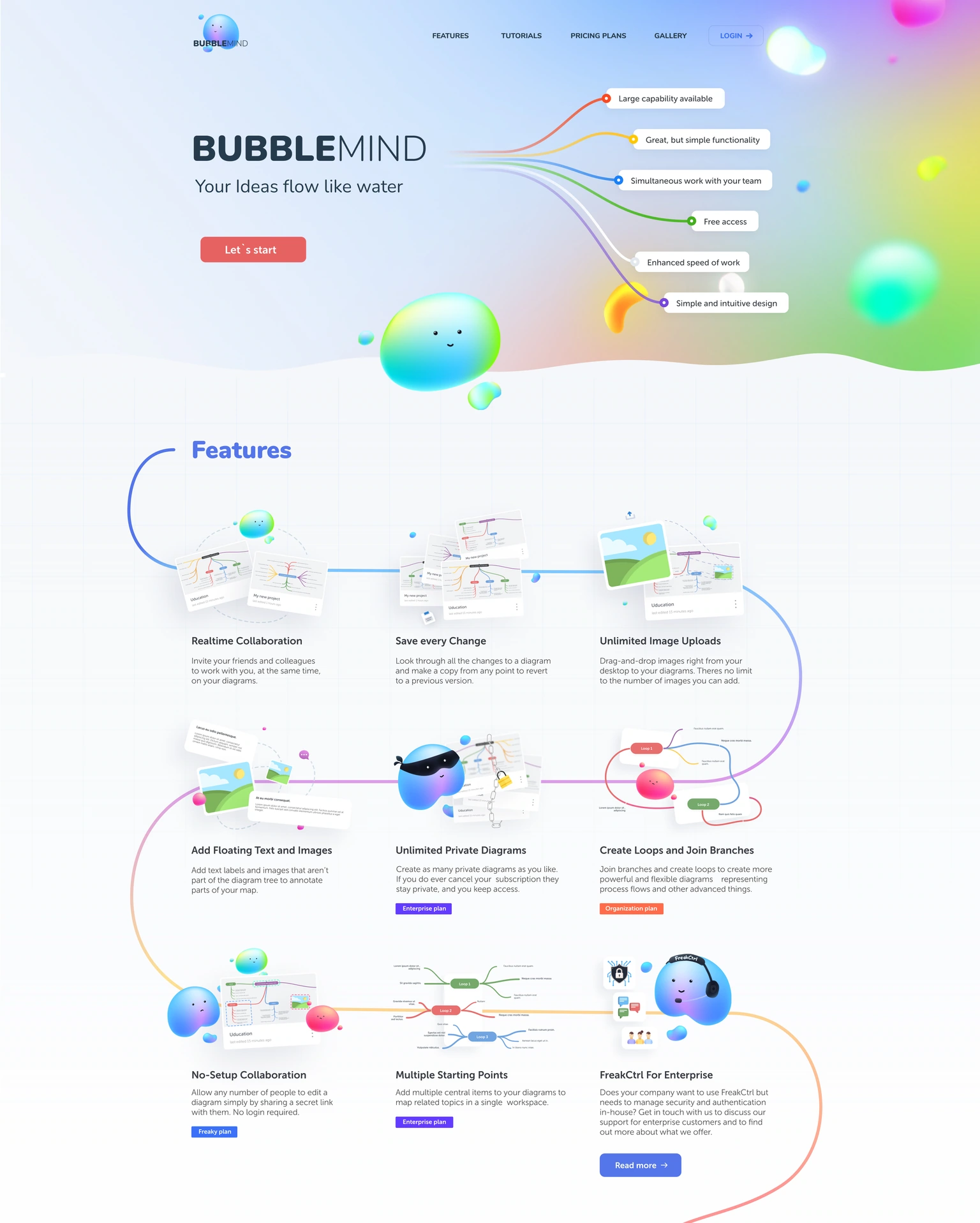 Product website — opening composition and connected feature grid