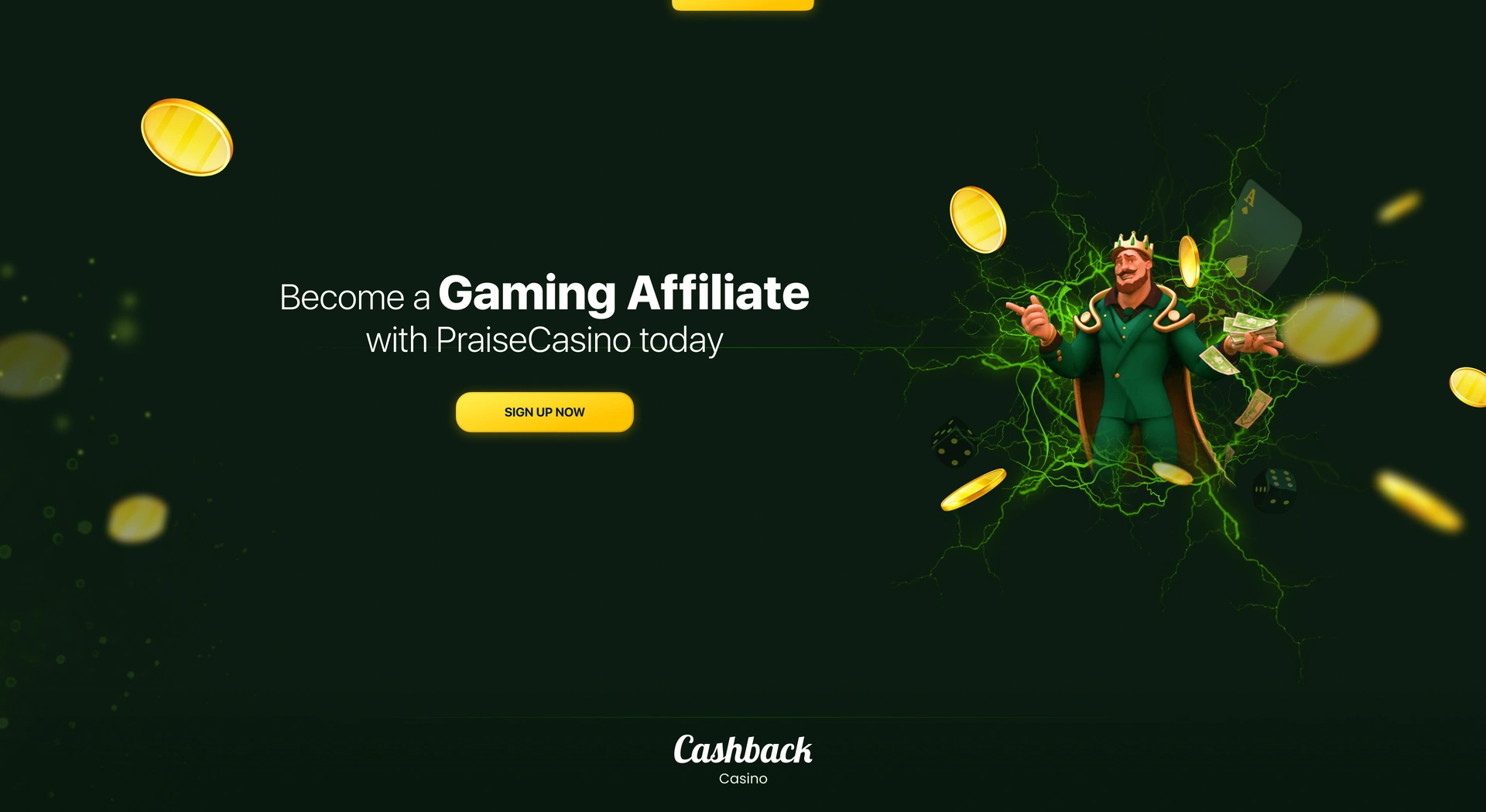 Closing call to action — character, coins and lightning