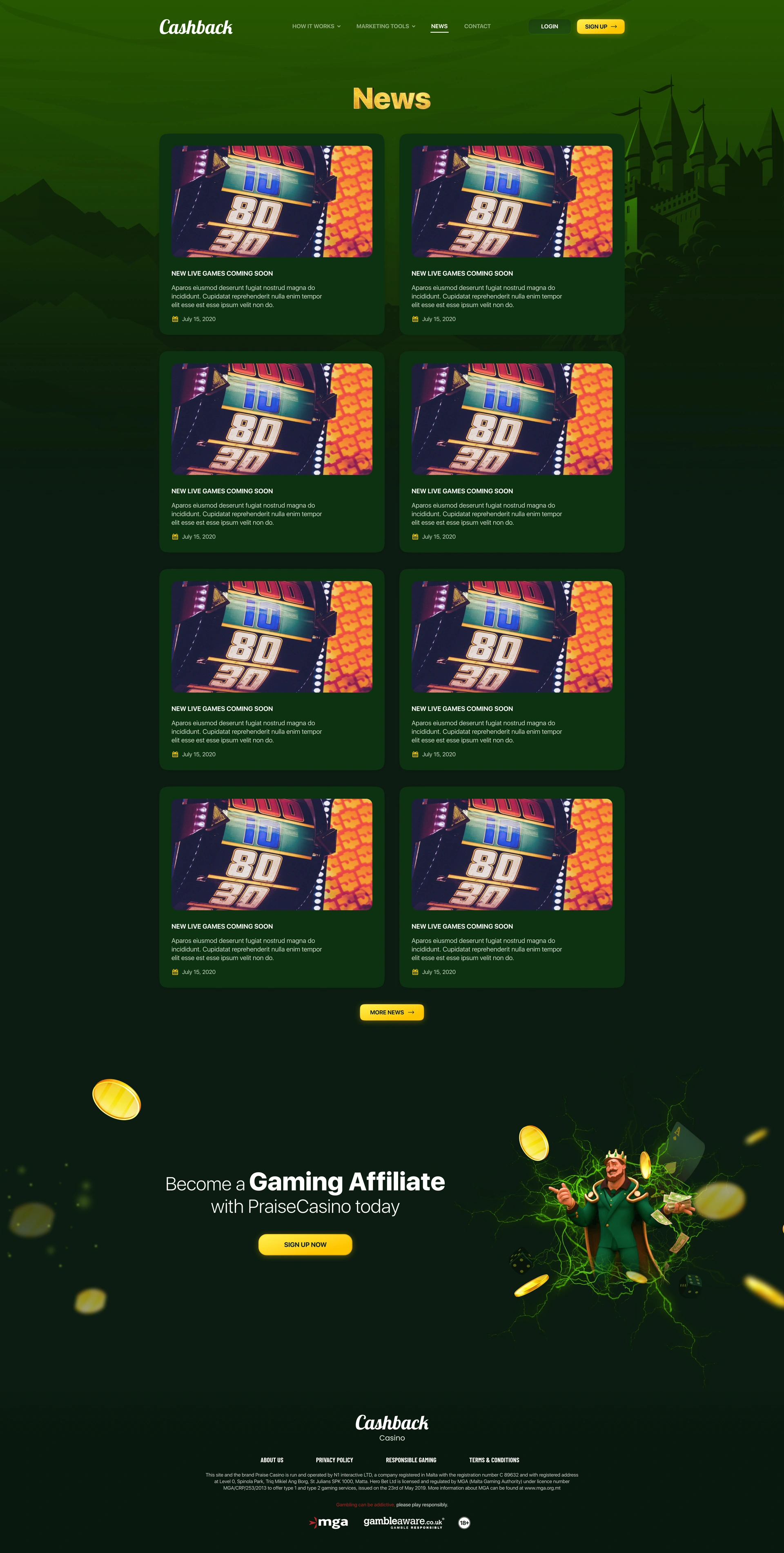 The complete news page and editorial card grid