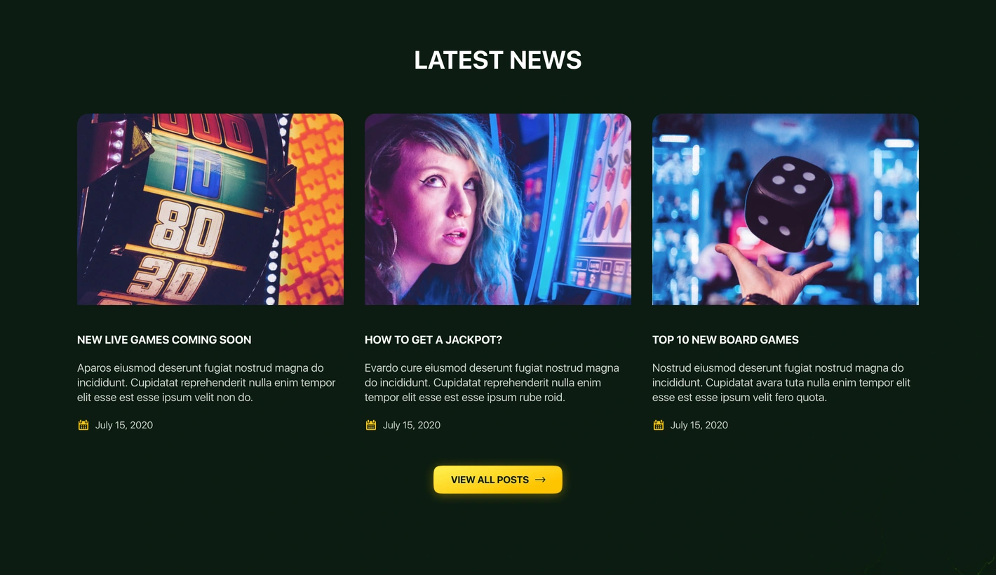 Homepage news — image-led cards and article summaries