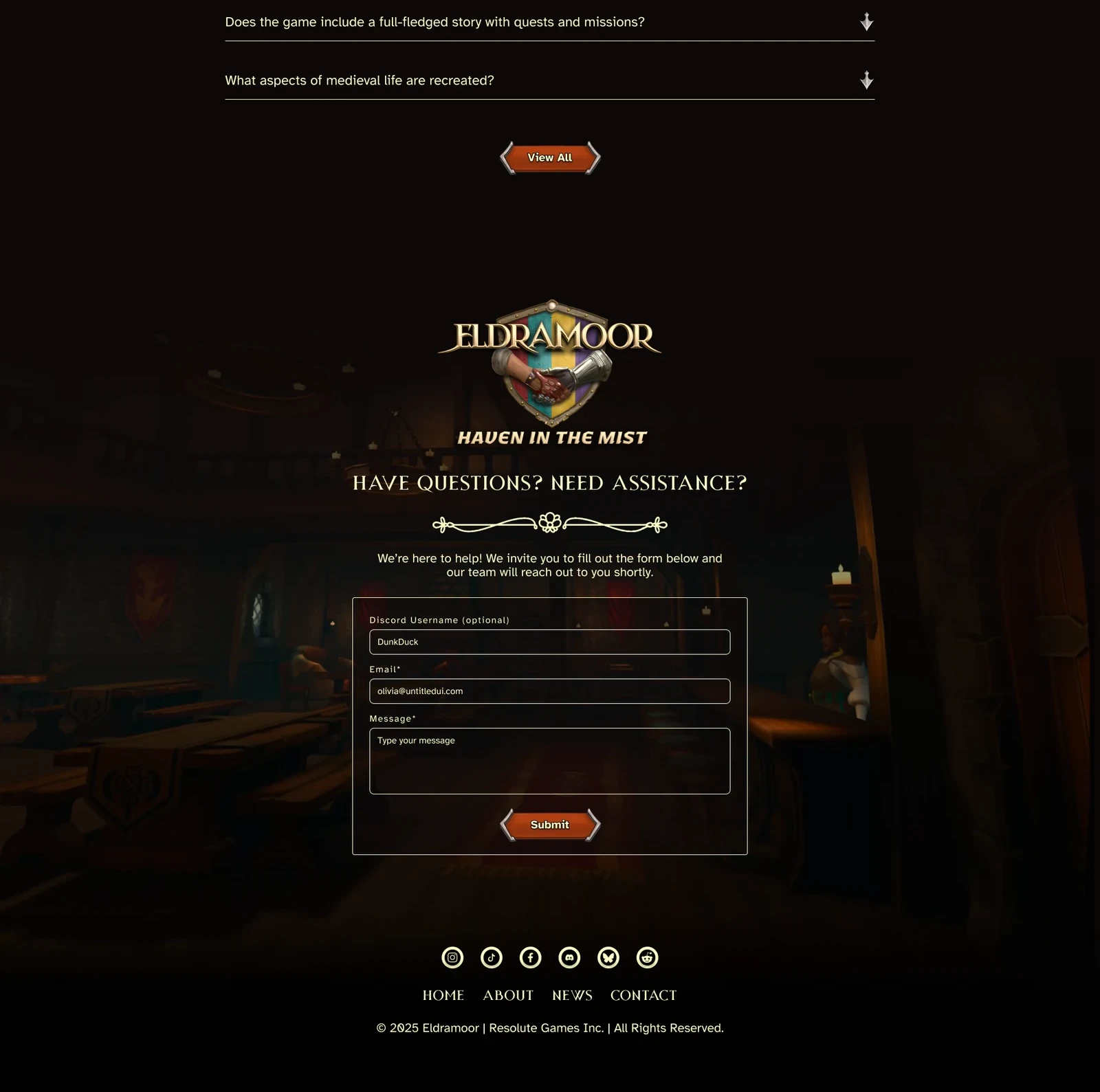Contact and footer