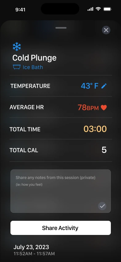 Cold plunge session summary