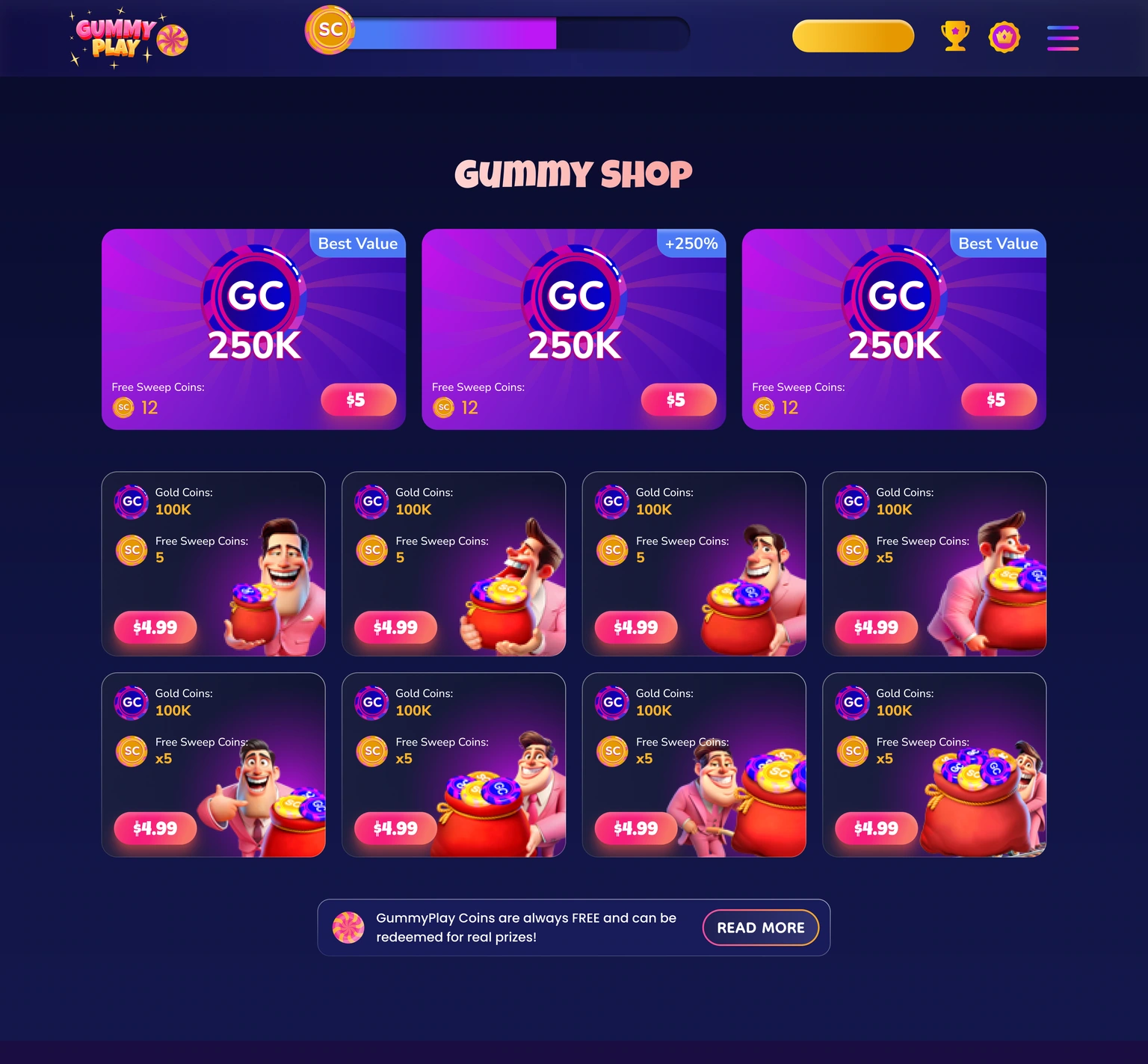 Coin shop — featured packages and supporting card grid