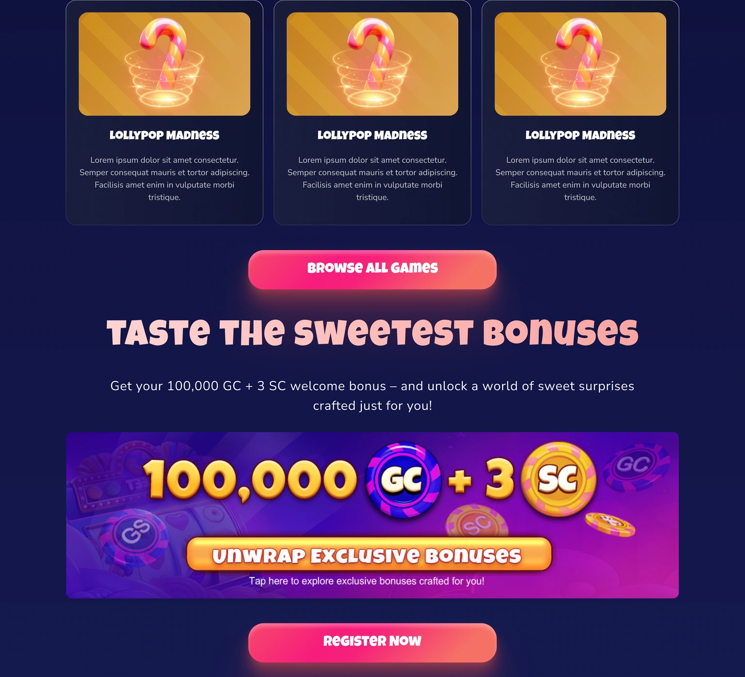 Landing details — supporting cards and promotional banner