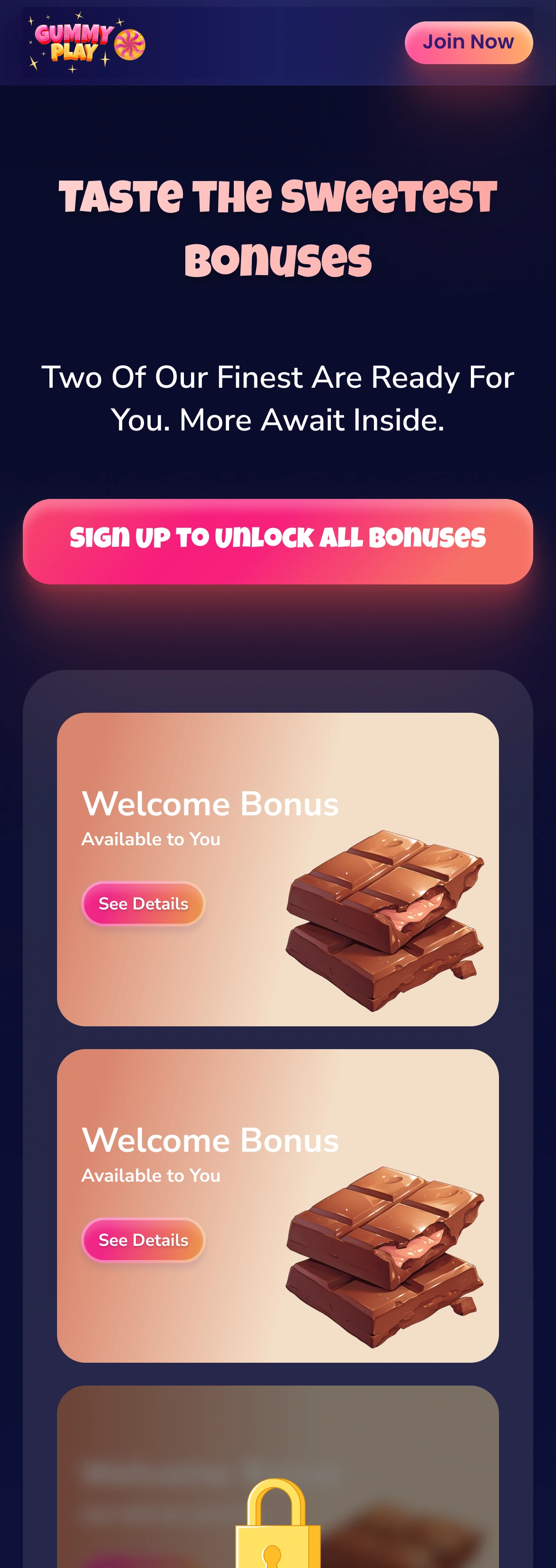 Mobile — stacked promotion cards and locked-state previews