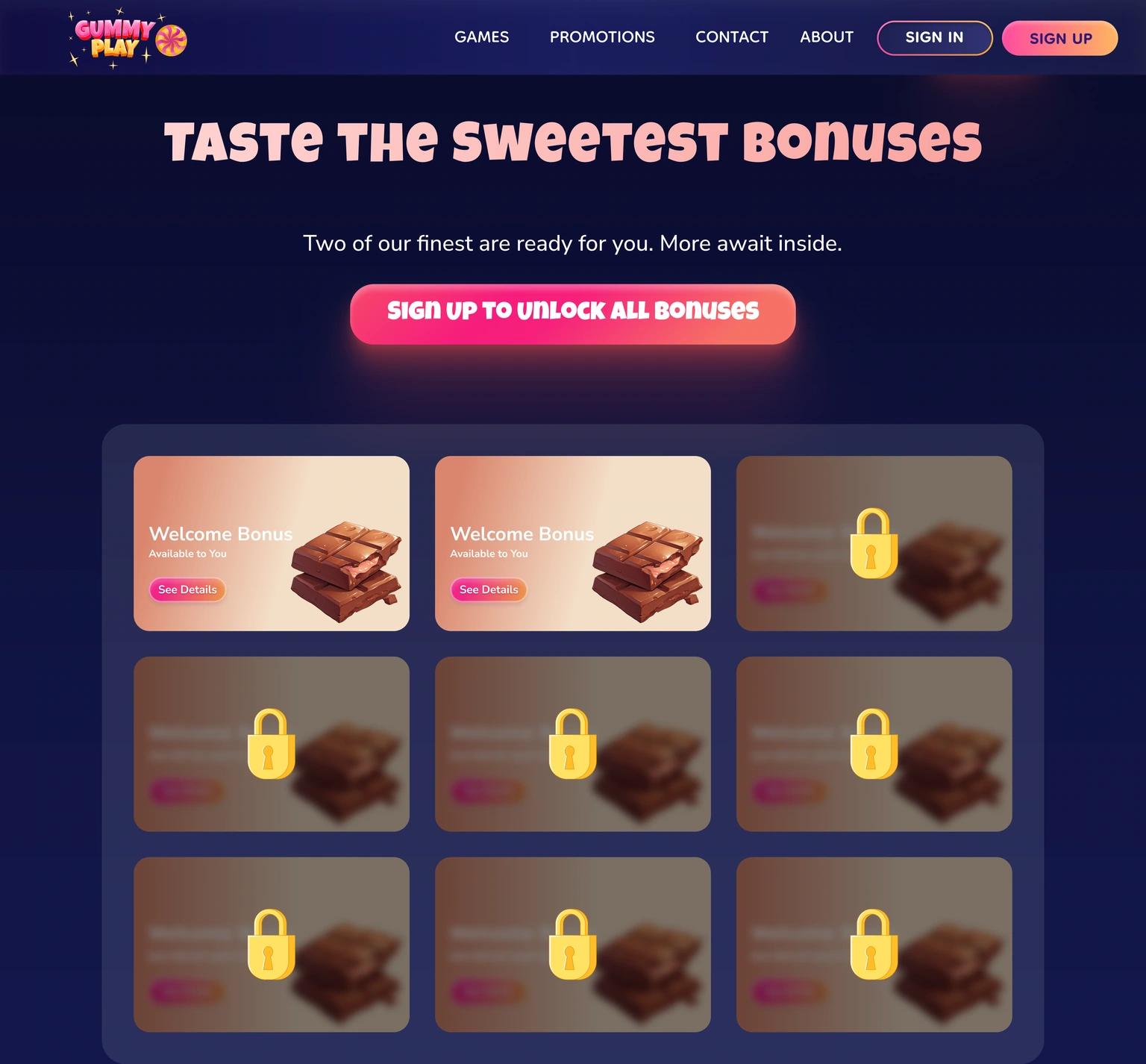 Promotions — available offers and blurred locked cards