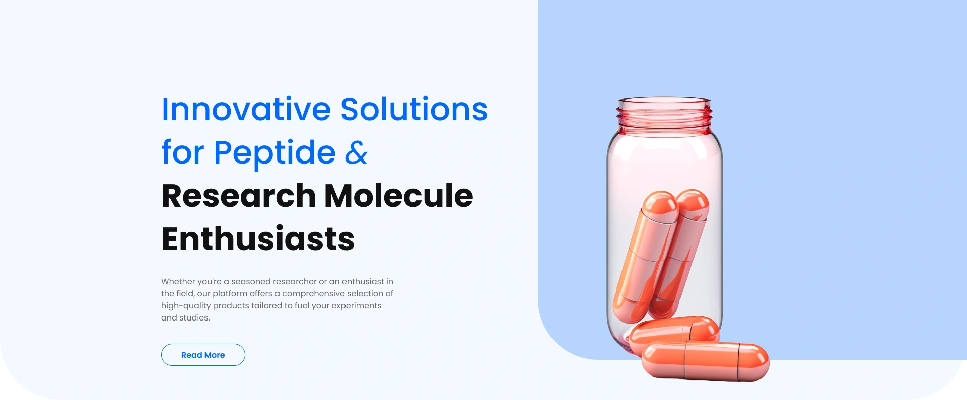 Homepage — expressive typography, glass imagery and a clear first action