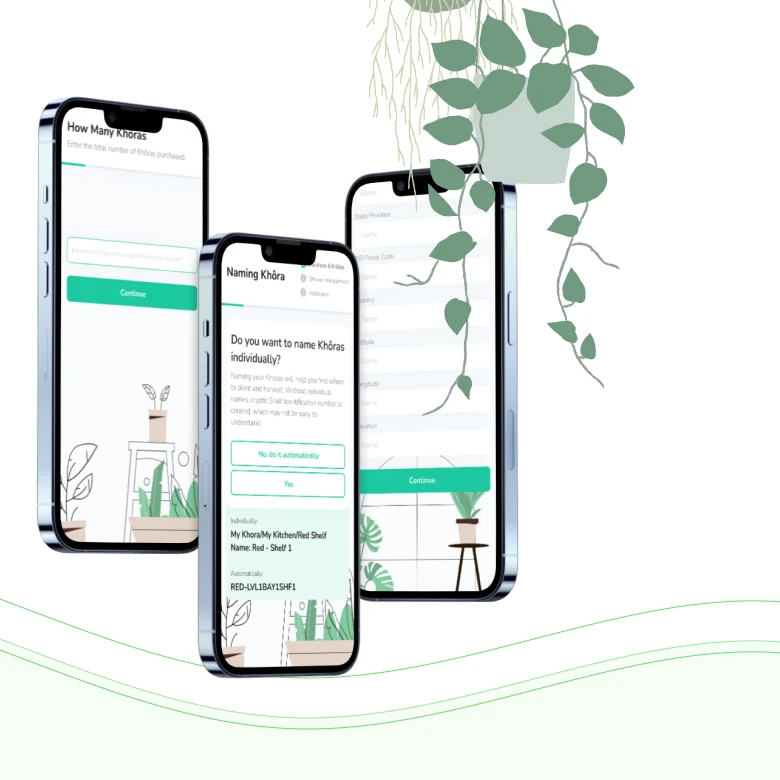 Mobile setup — device naming and configuration screens