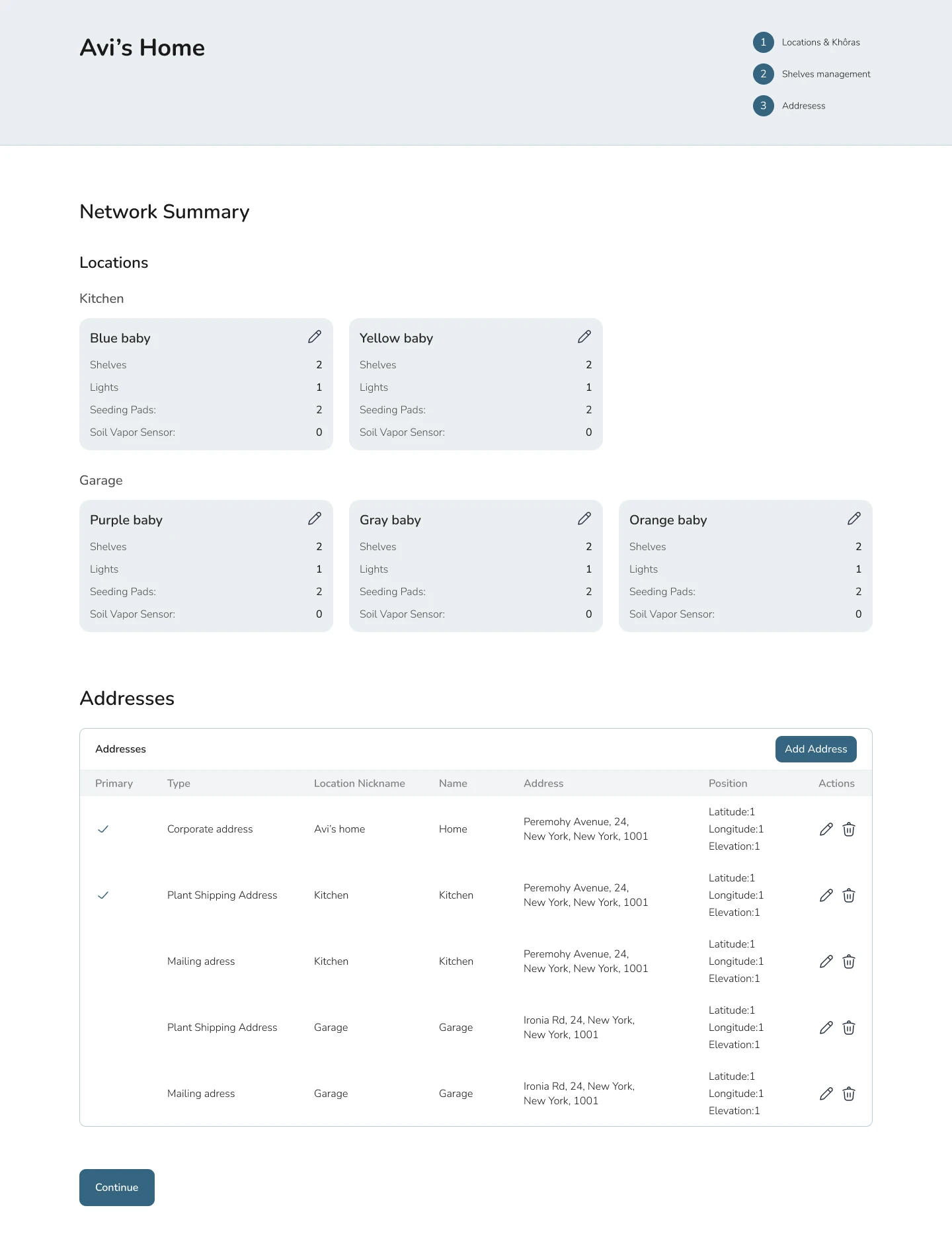 Review the network, locations and addresses