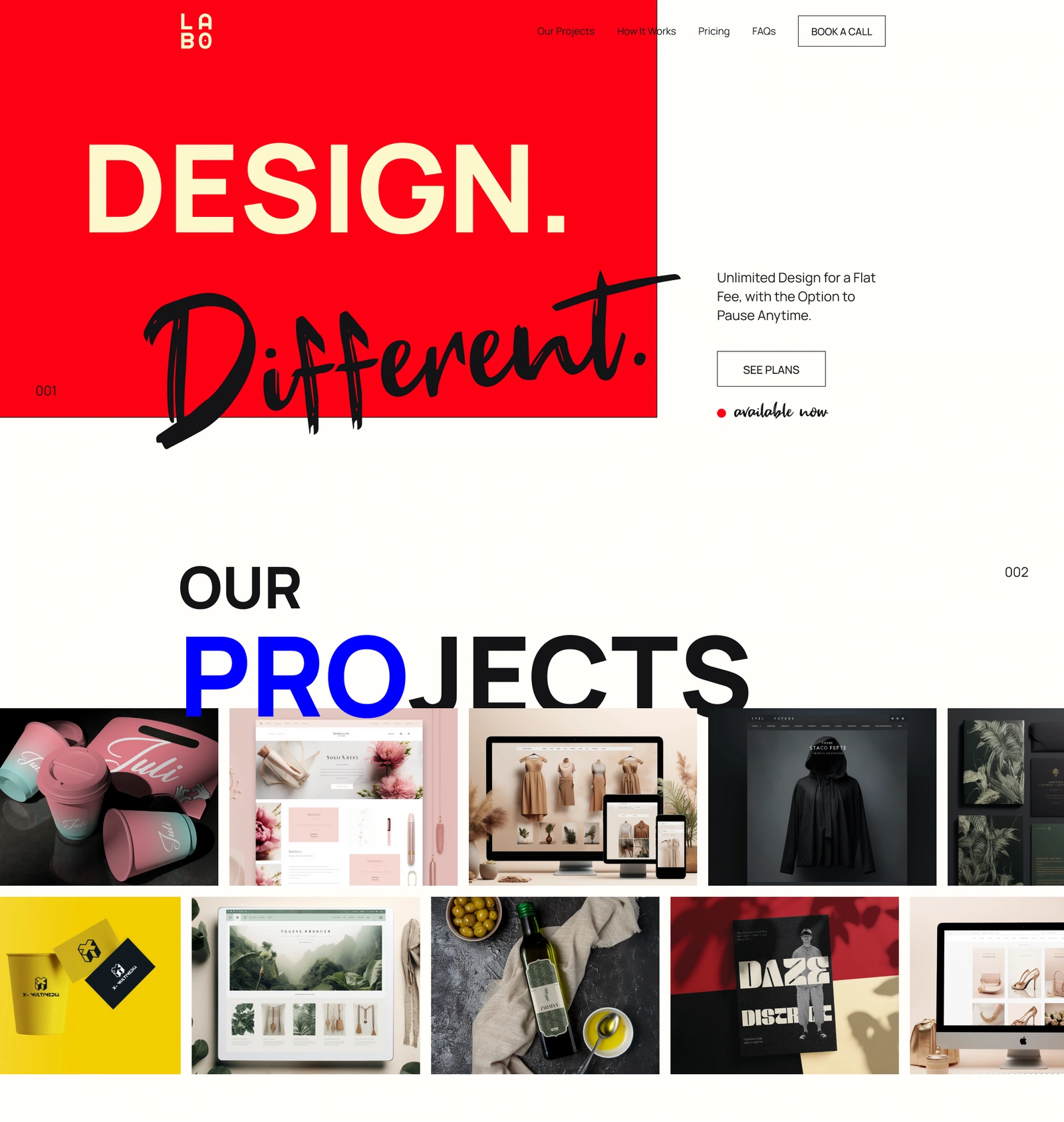 Website opening — oversized typography, subscription offer and project gallery