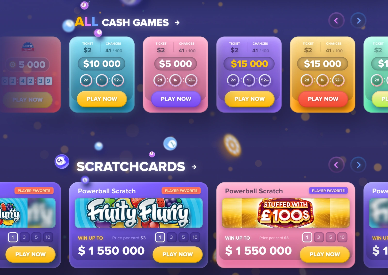 Game discovery — lottery entries and scratchcard collections