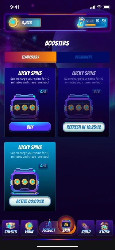 Available boosters and item controls
