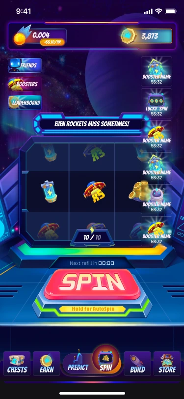 Main play screen and resource indicators