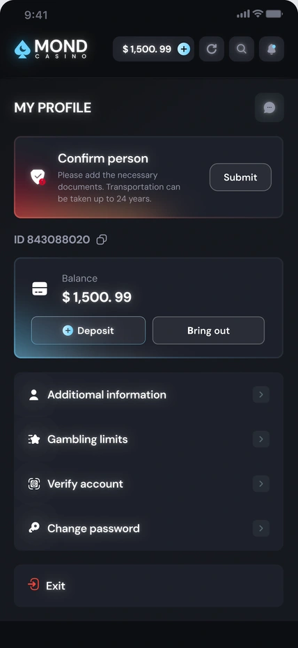 Mobile profile — account summary and setting rows