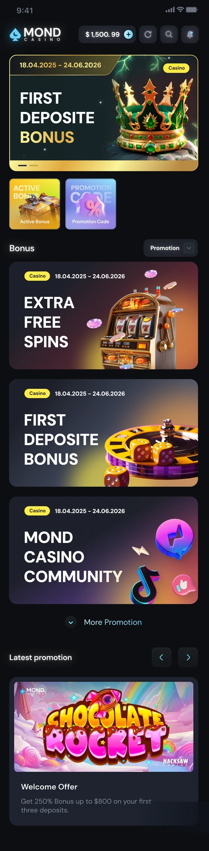 Mobile promotions — featured banner and stacked cards