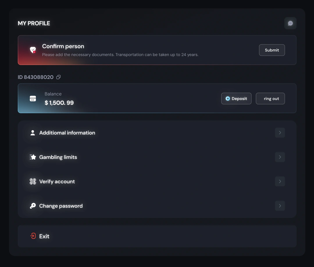 Profile — account summary and setting navigation