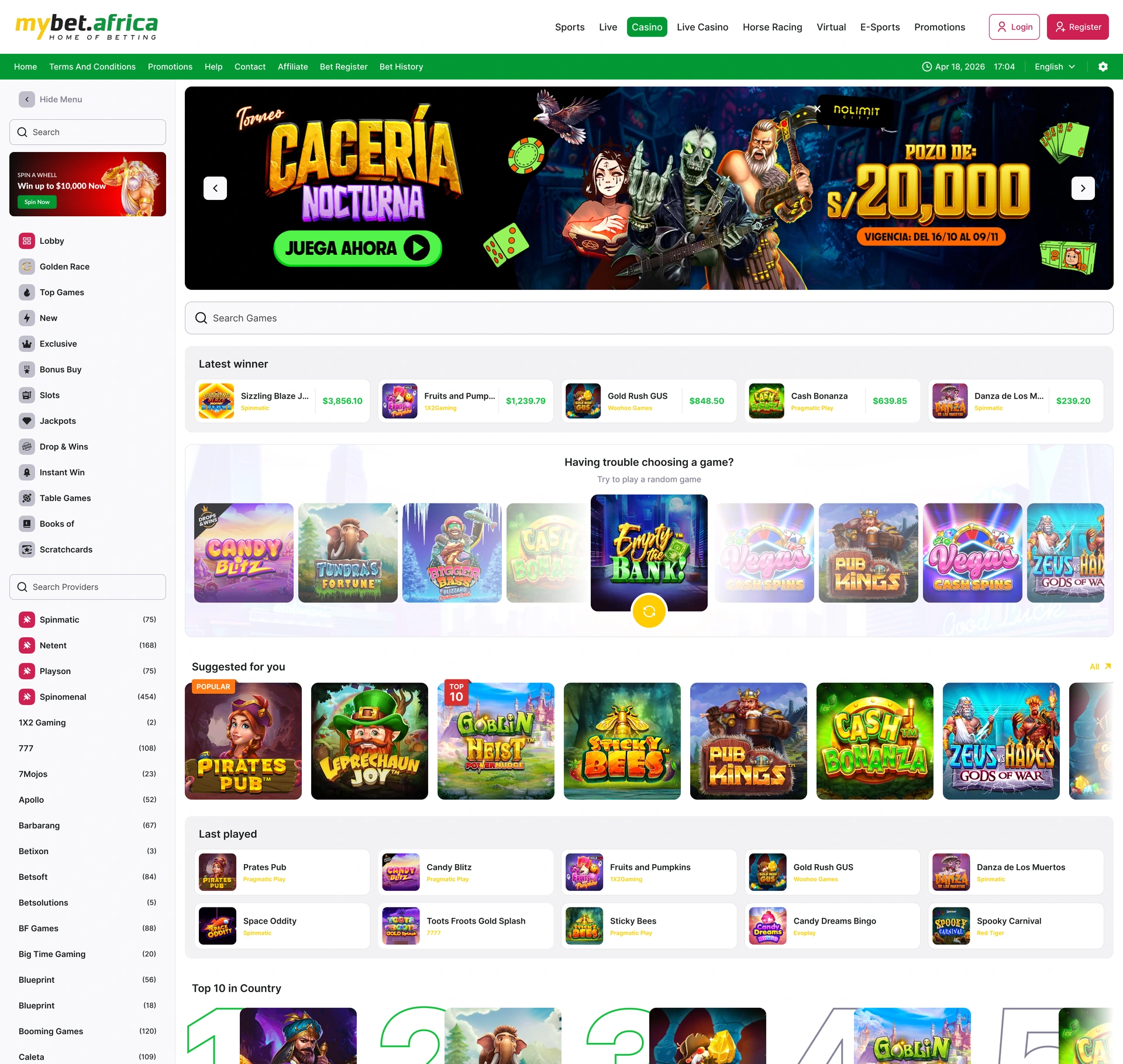 Catalogue — category navigation and grouped game collections