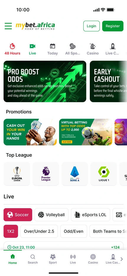 Mobile home — sports navigation and league discovery