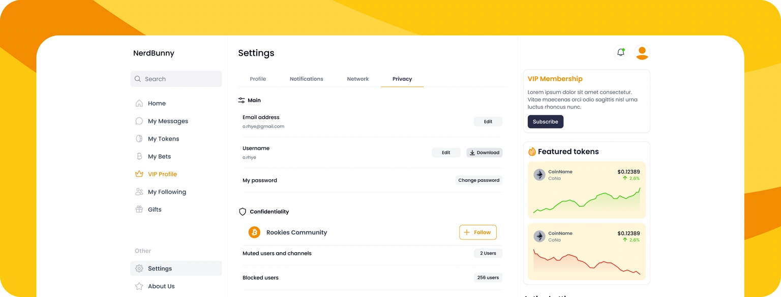 Account settings — profile, notifications, network and privacy navigation