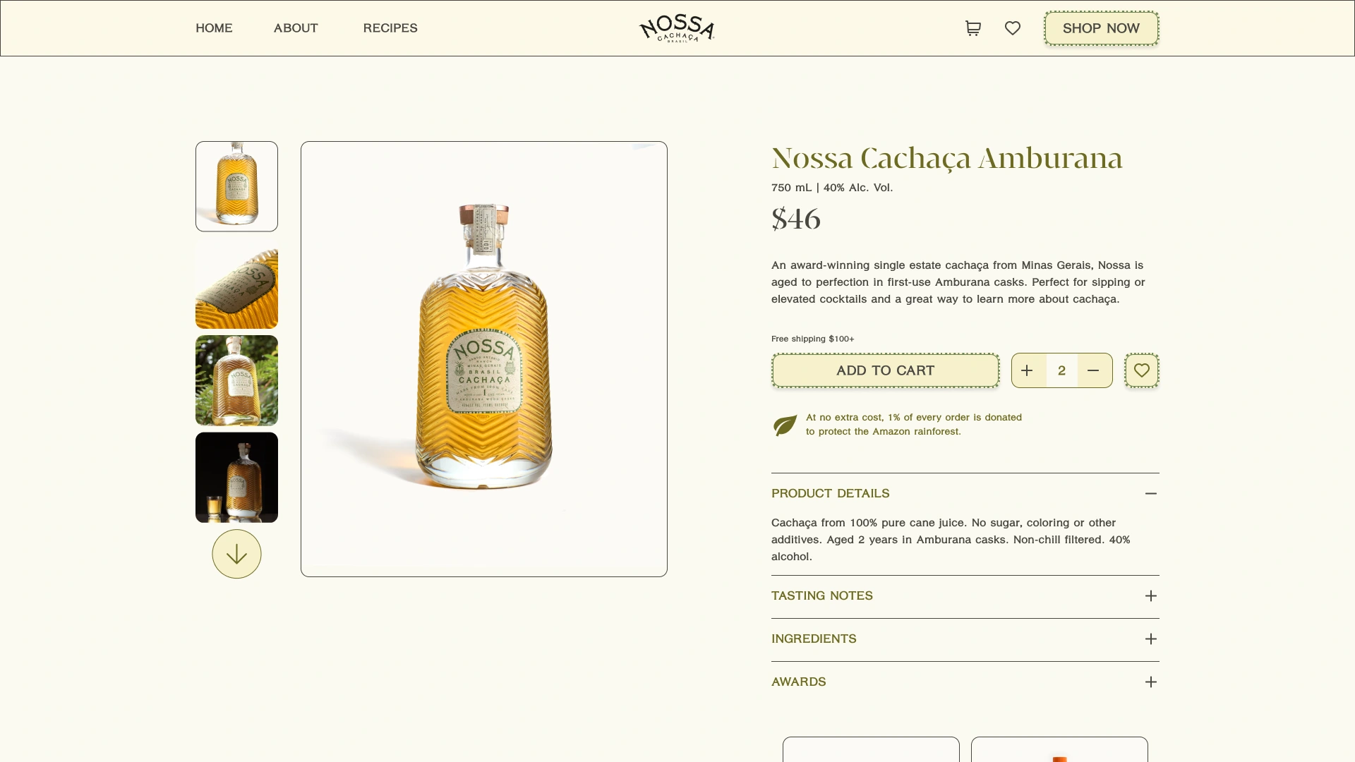 Product detail — photography, essential information, quantity and purchase actions