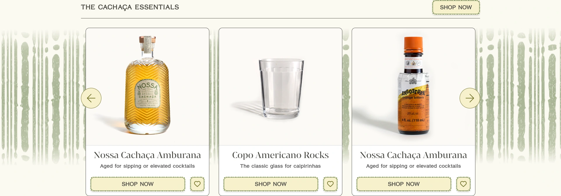 Product selection — the spirit, barware and ingredients in a shared card system