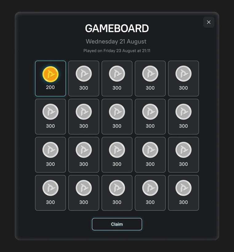 Gameboard — reward cells and current selection