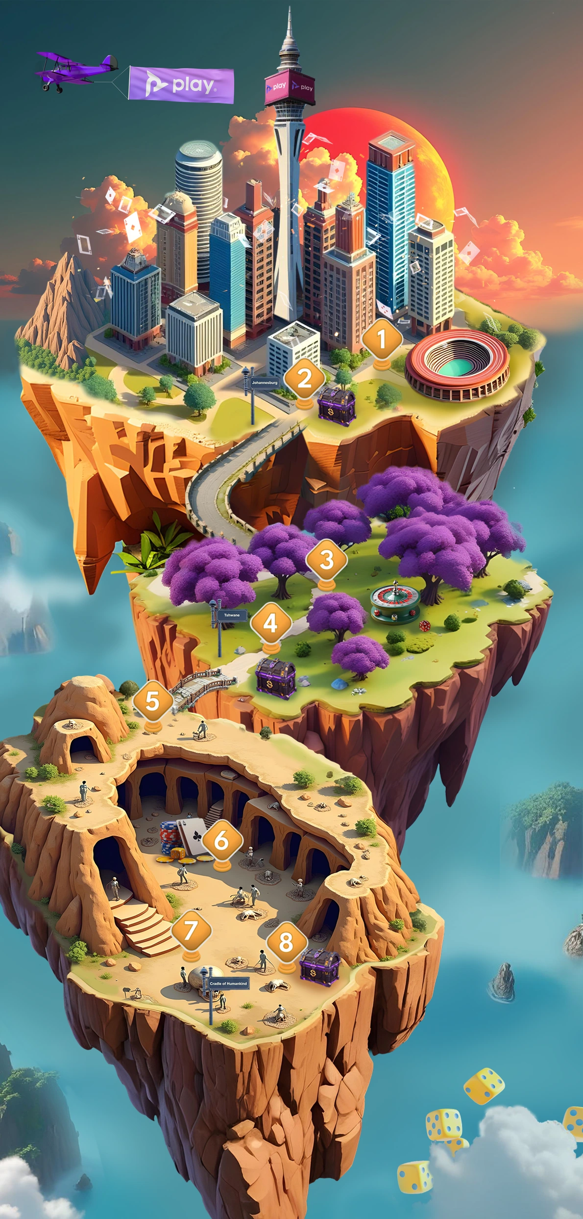 Reward journey — an illustrated map with numbered checkpoints