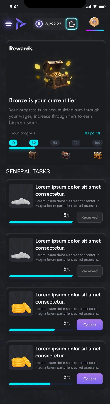 Mobile tasks — progress summary and stacked task cards