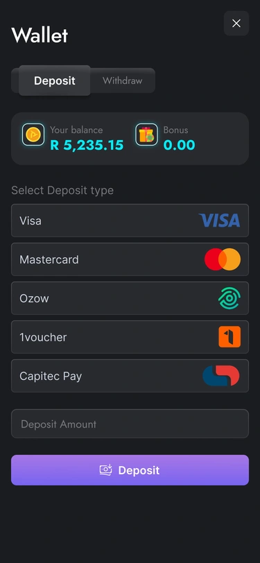 Mobile wallet — account controls and method selection