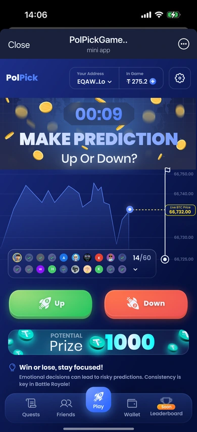 Prediction — chart, countdown and active controls