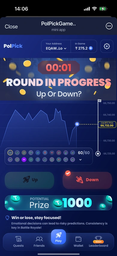Round in progress — selection feedback and inactive controls