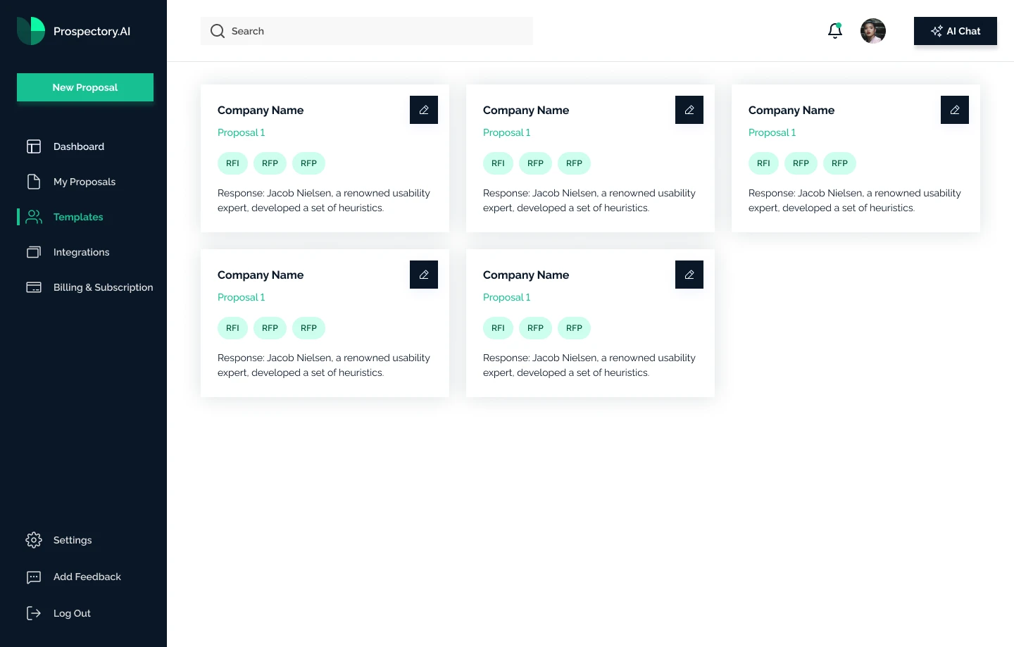 Reusable proposal templates