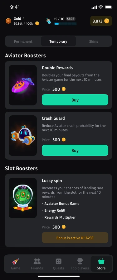 Store — temporary items and active status