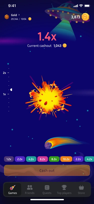 Rocket game — crash and inactive action state