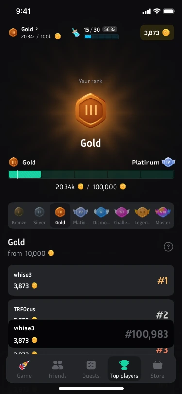 Player rank, progression and leaderboard